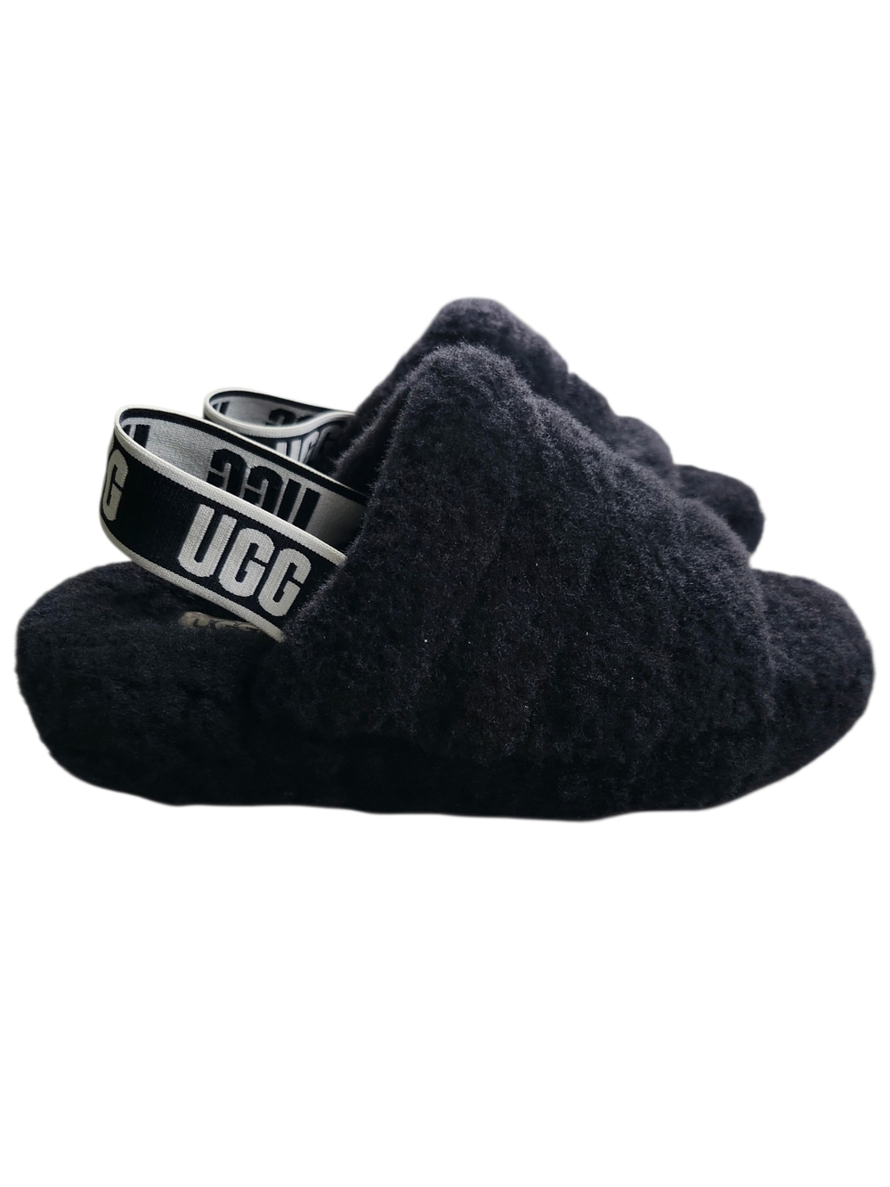 UGG Fluff Yeah Slides Black Shearling Slippers Size 7 Platform Sandals - Picture 4 of 10
